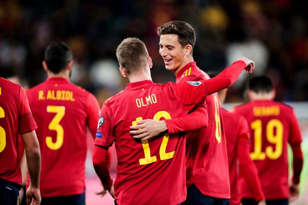 Pau Torres and Dani Olmo playing for Spain